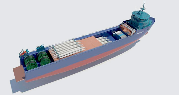 ◄ Meriauras skiss till ett ”Rebus-fartyg”. Ett fartyg med öppet däck och möjlighet att ta ombord en mängd olika laster.